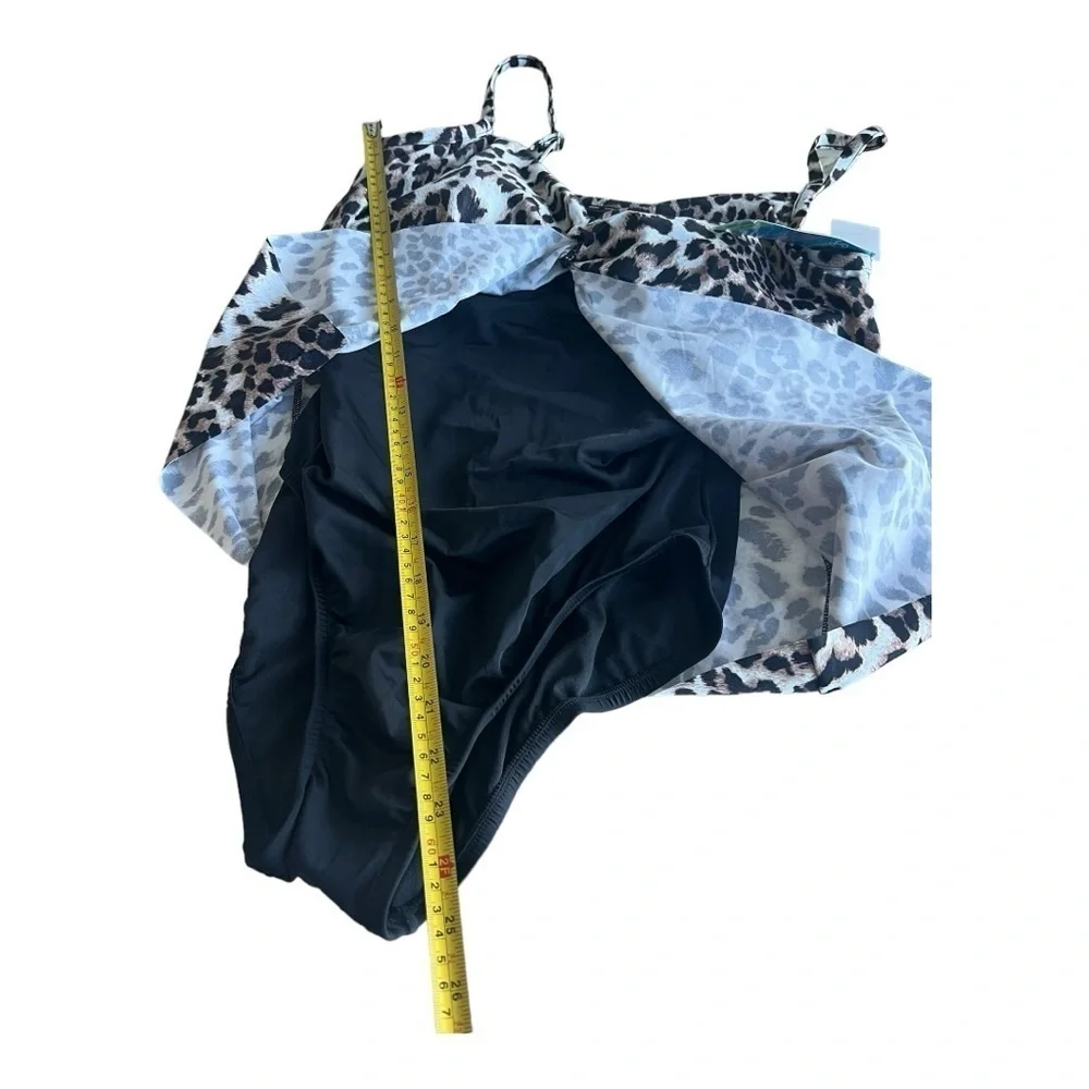 SWIM SOLUTIONS Fauxkini Leopard Knotted Flyaway One-Piece Swimsuit Plus 18W - Picture 11 of 16